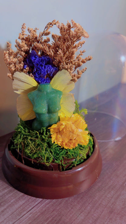 Handmade dome with green aventurine fairy with butterfly wings