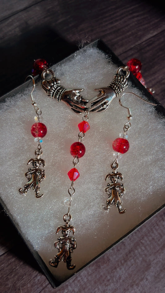 Handmade Y drop clown necklace and earrings set