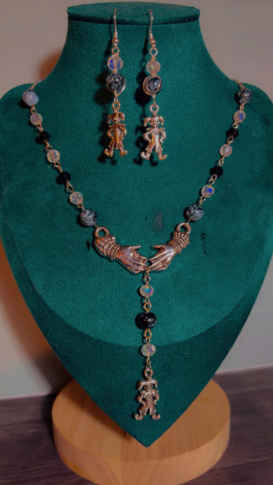Handmade Y drop clown necklace and earrings set