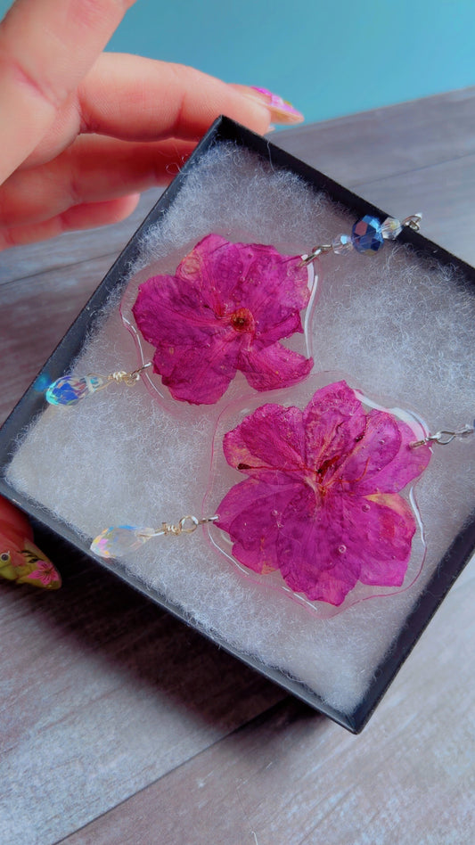 Handmade pink azalea earrings