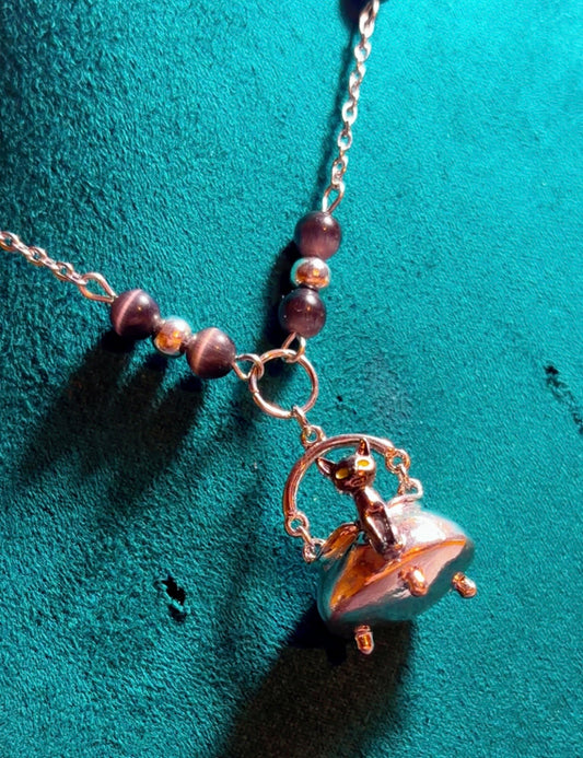 Handmade kitty in a cauldron necklace