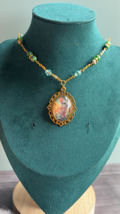 Handmade fairycore bunny cameo necklace