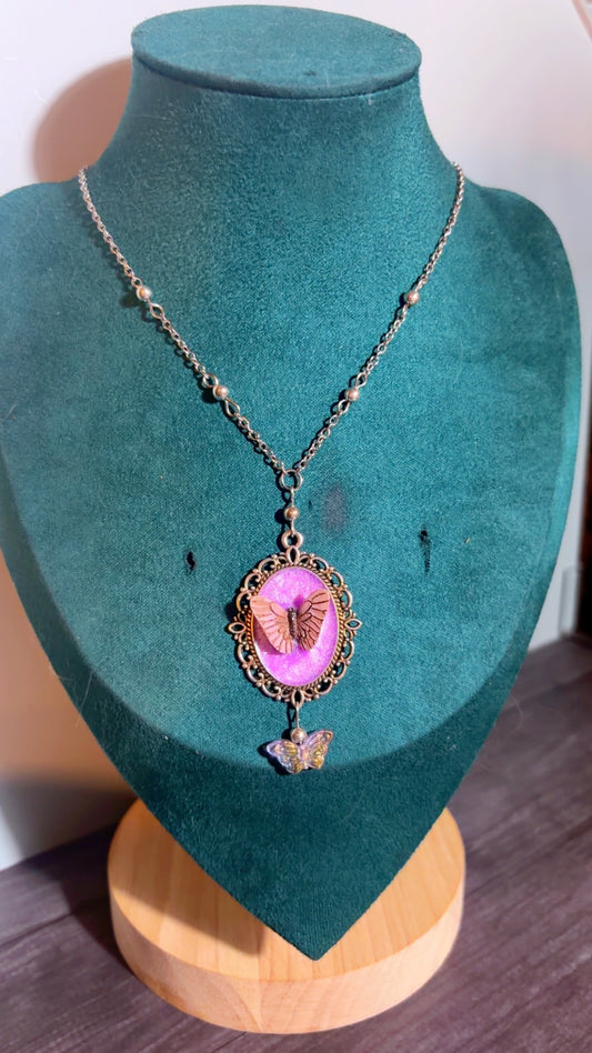 Handmade butterfly cameo necklace