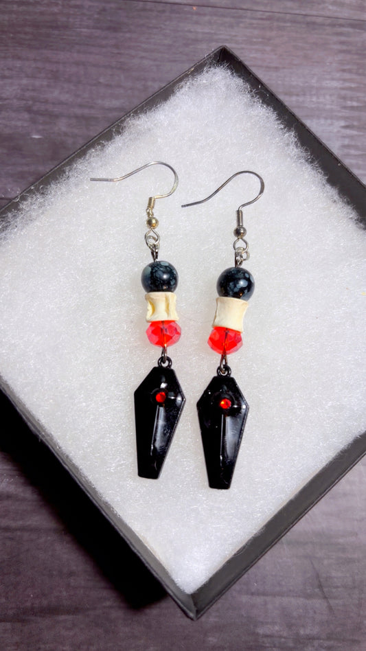 Handmade shark vertebrae coffin earrings