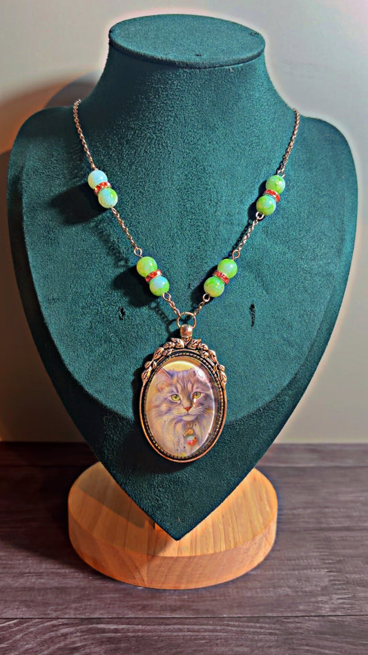 Handmade kitty cameo necklace