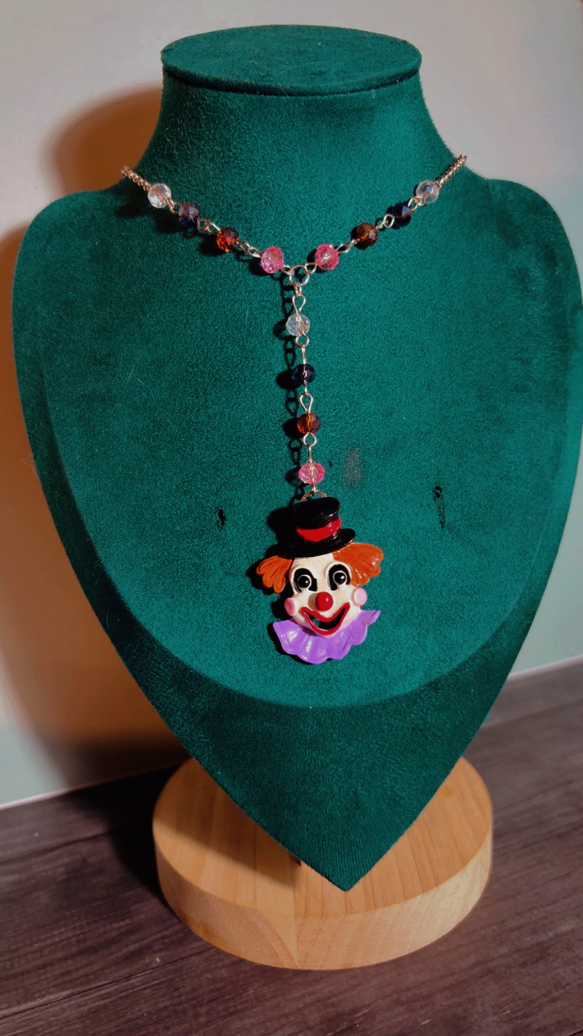 Handmade clown Y drop necklace