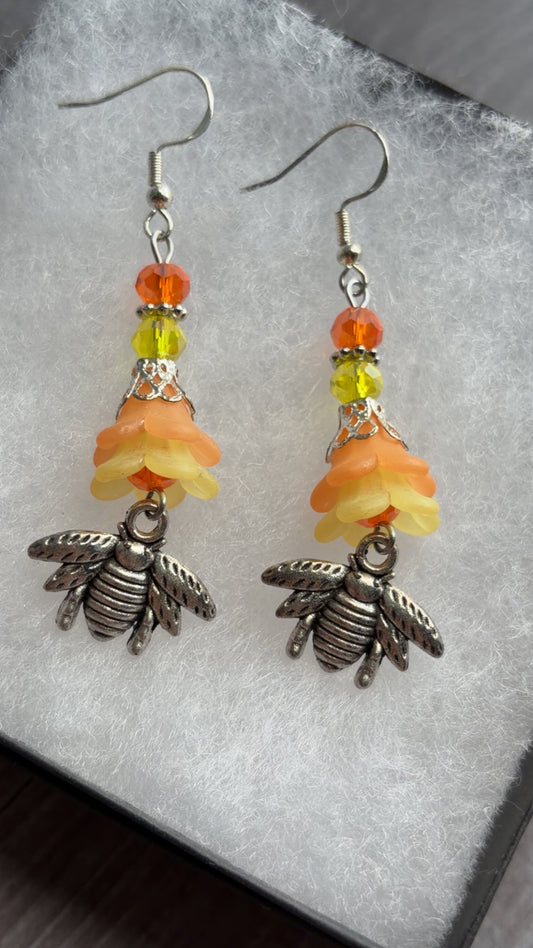 Handmade bee & flower earrings