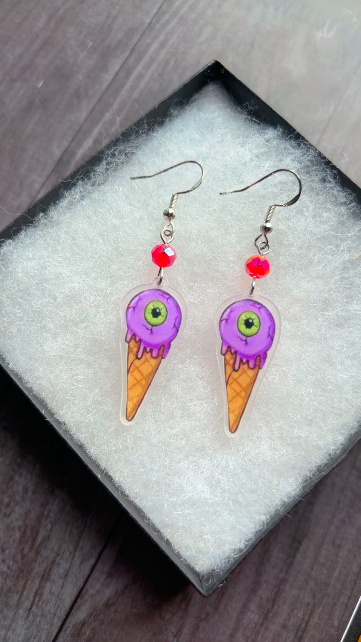 Handmade eye icecream cone earrings