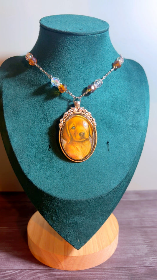 Handmade dog cameo necklace