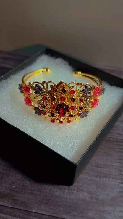 Handmade adjustable rhinestone cuff bracelet