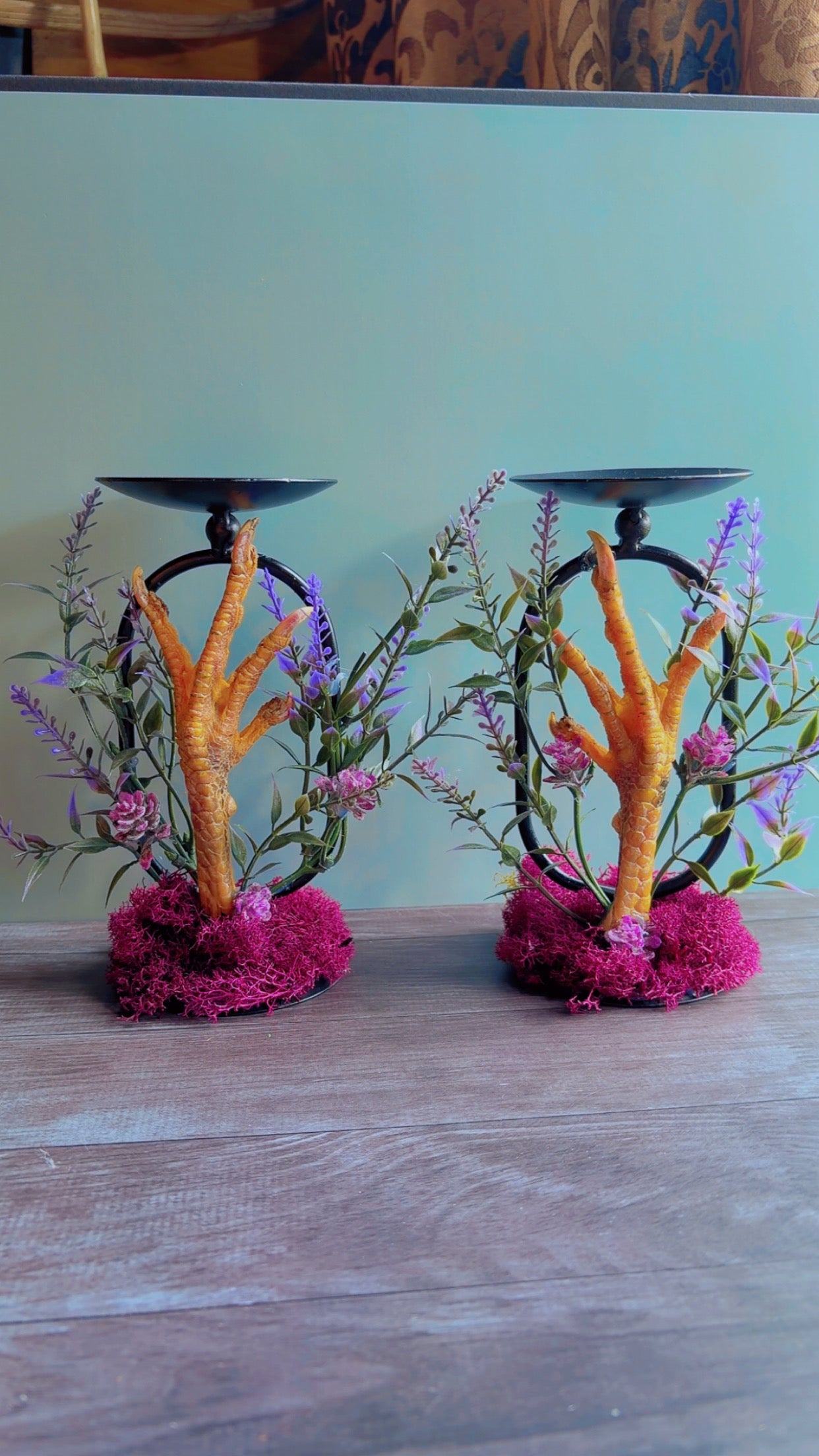 Handmade chicken foot candle holders