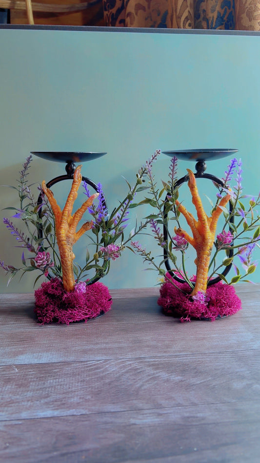 Handmade chicken foot candle holders