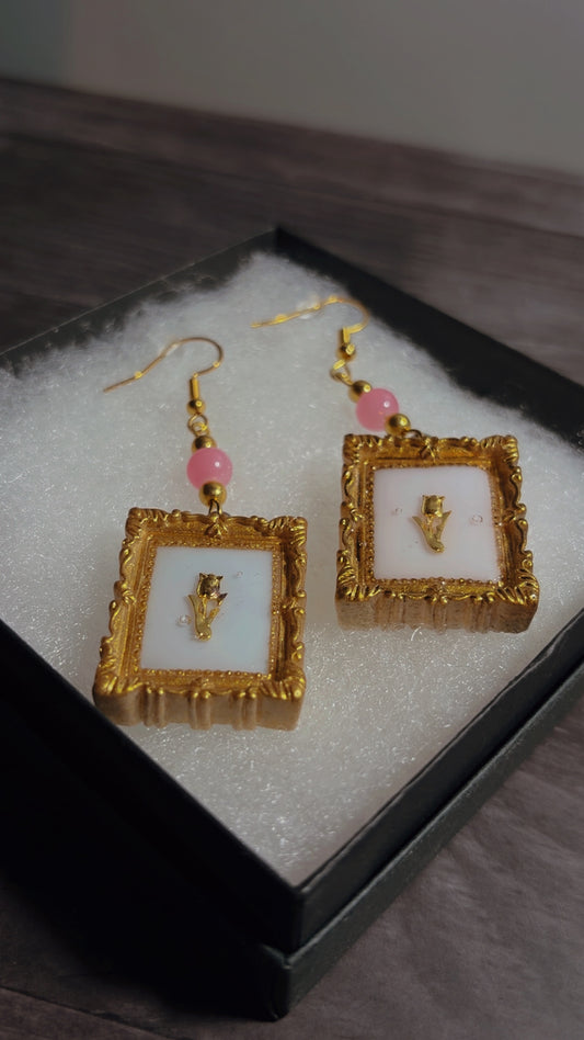 Handmade framed rose earrings