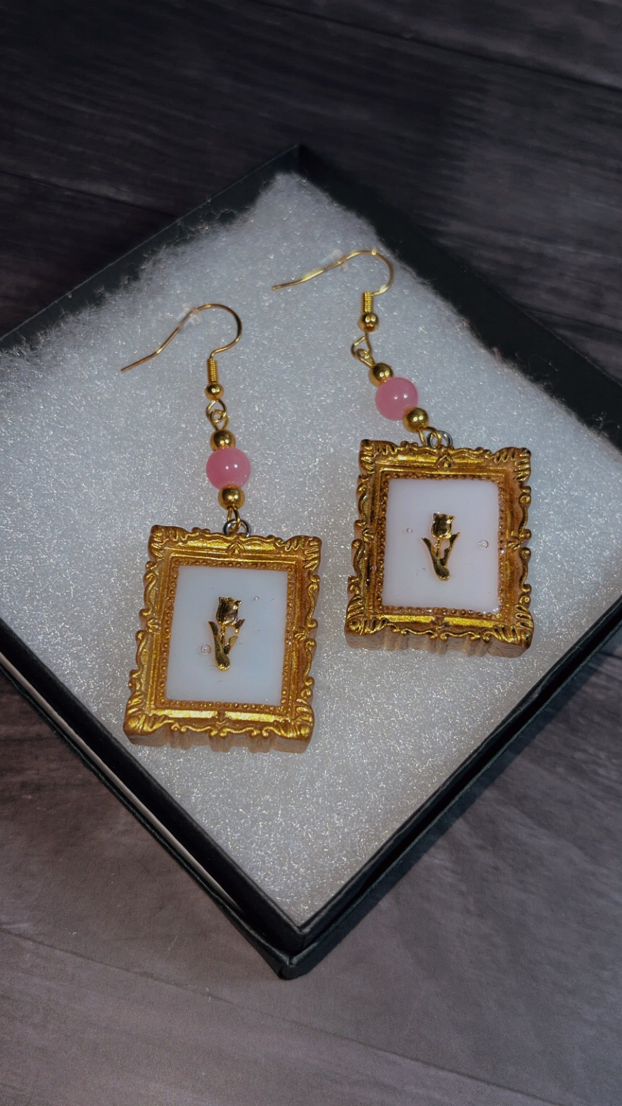 Handmade framed rose earrings