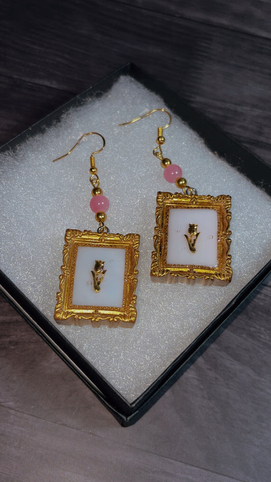 Handmade framed rose earrings