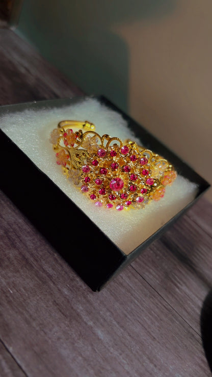 Handmade adjustable rhinestone cuff bracelet