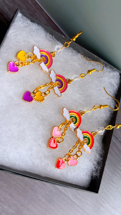 Handmade rainbow & heart earrings