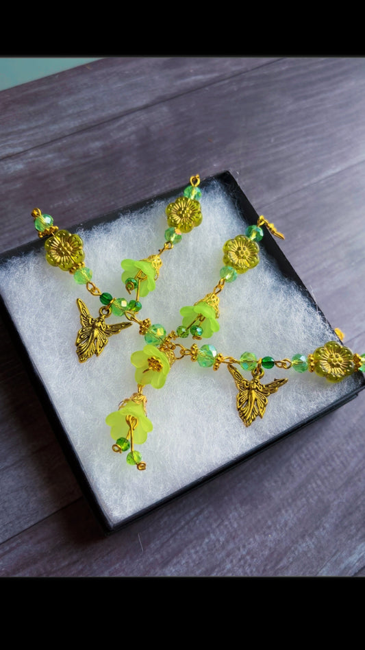 Handmade green garden fairy set