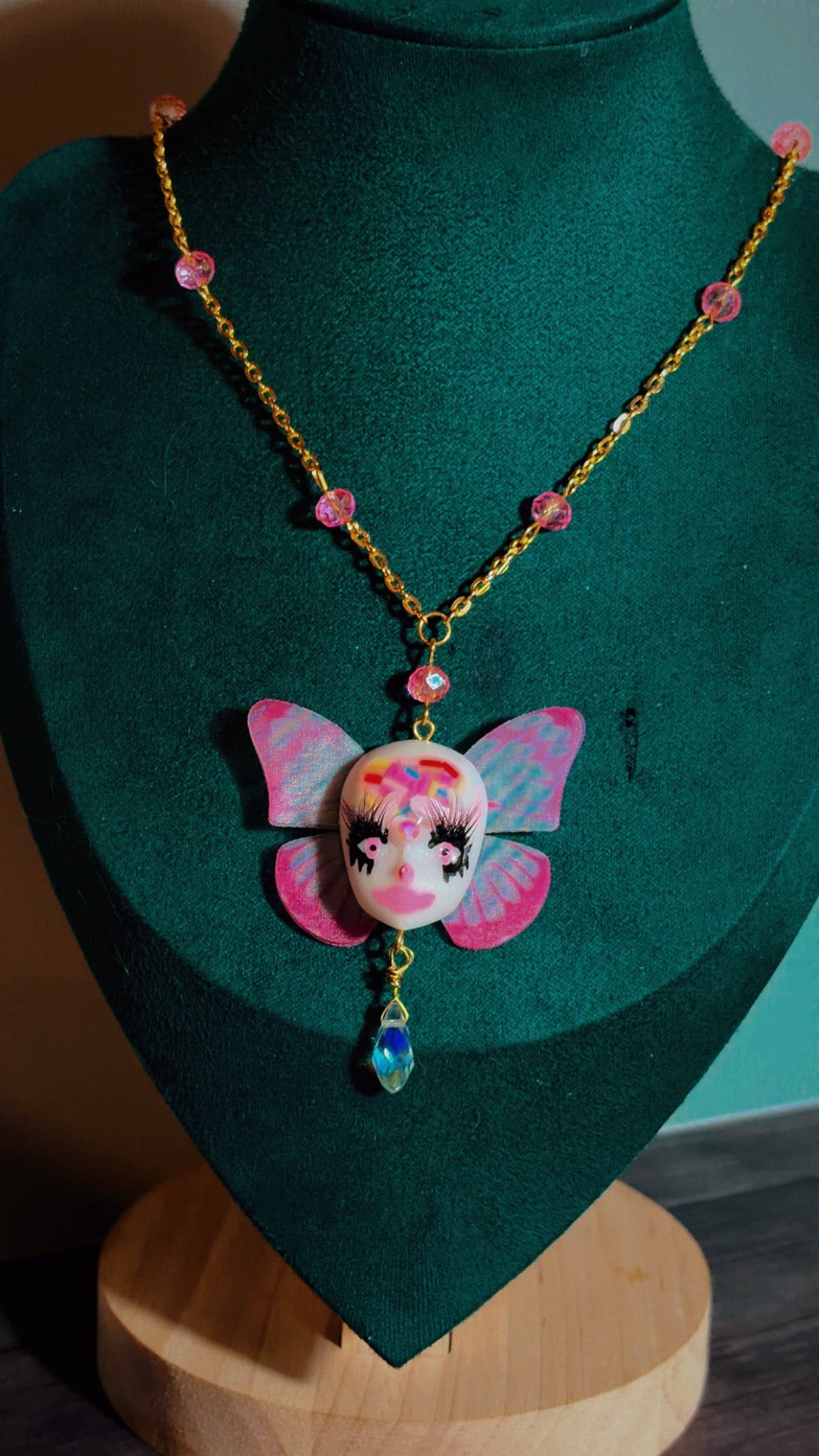 Handmade clown butterfly necklace