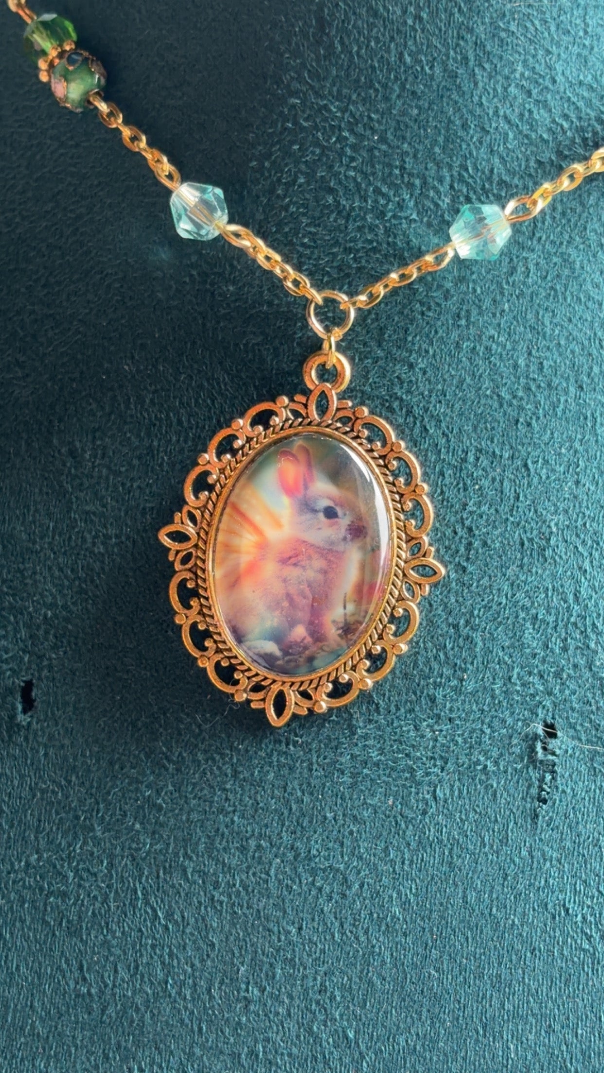 Handmade fairycore bunny cameo necklace