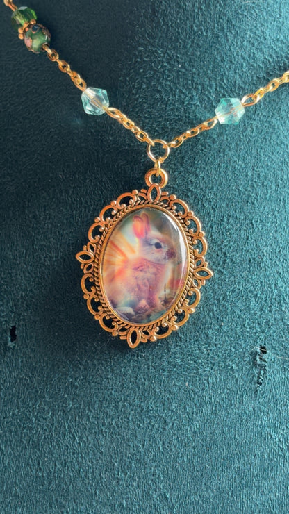 Handmade fairycore bunny cameo necklace