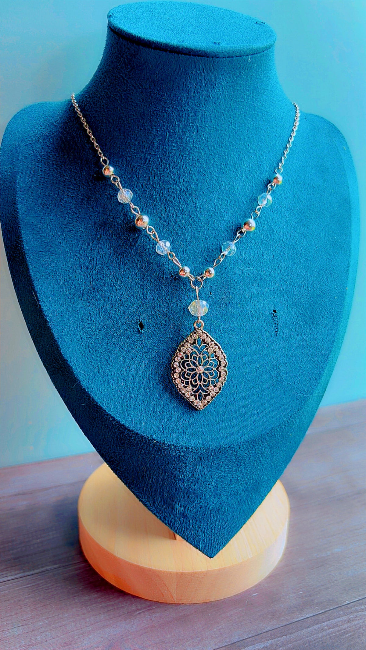 Handmade rhinestone filigree necklace