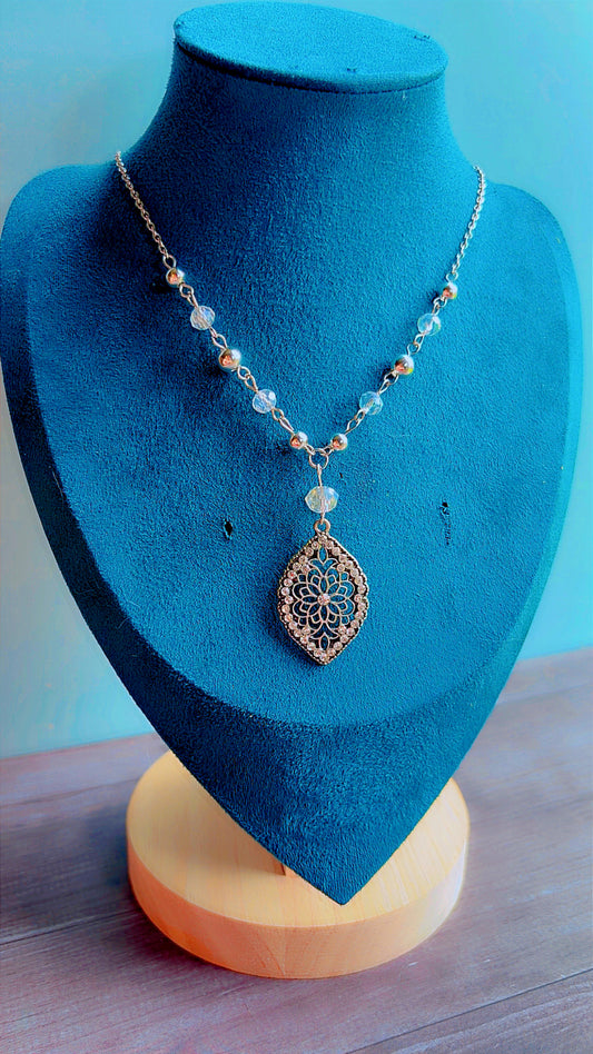 Handmade rhinestone filigree necklace