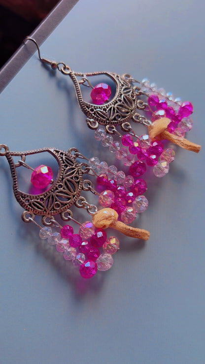Handmade chandelier earrings with real mushrooms