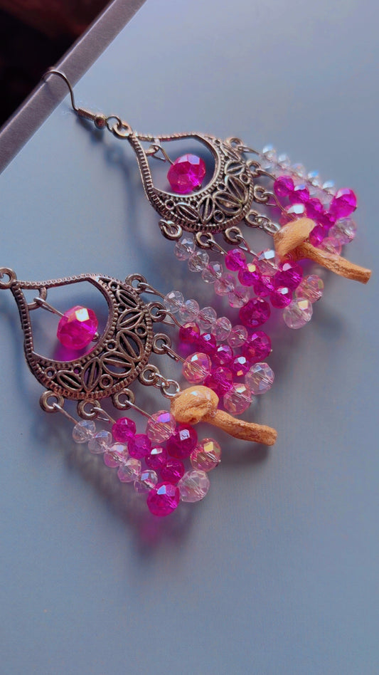 Handmade chandelier earrings with real mushrooms
