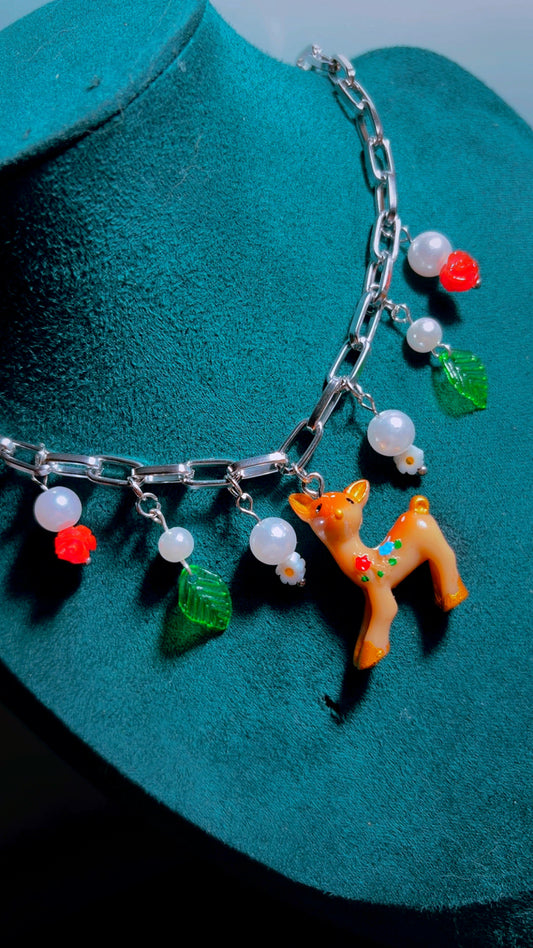 Handmade cottagecore deer necklace
