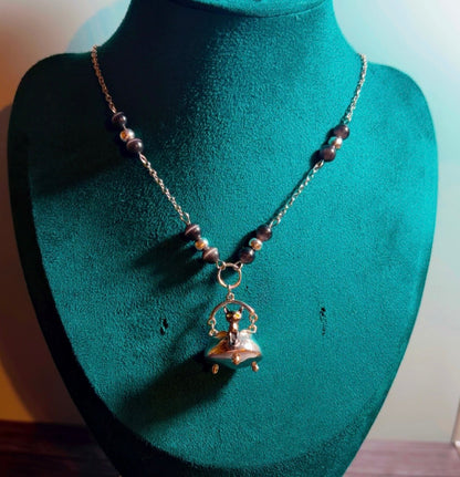 Handmade kitty in a cauldron necklace