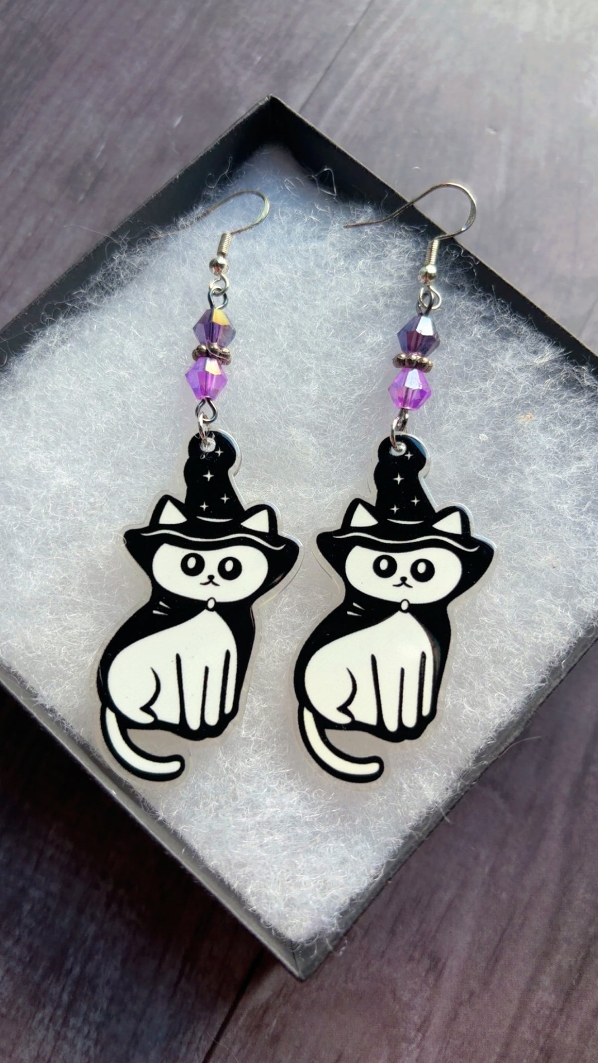 Handmade cat witch earrings