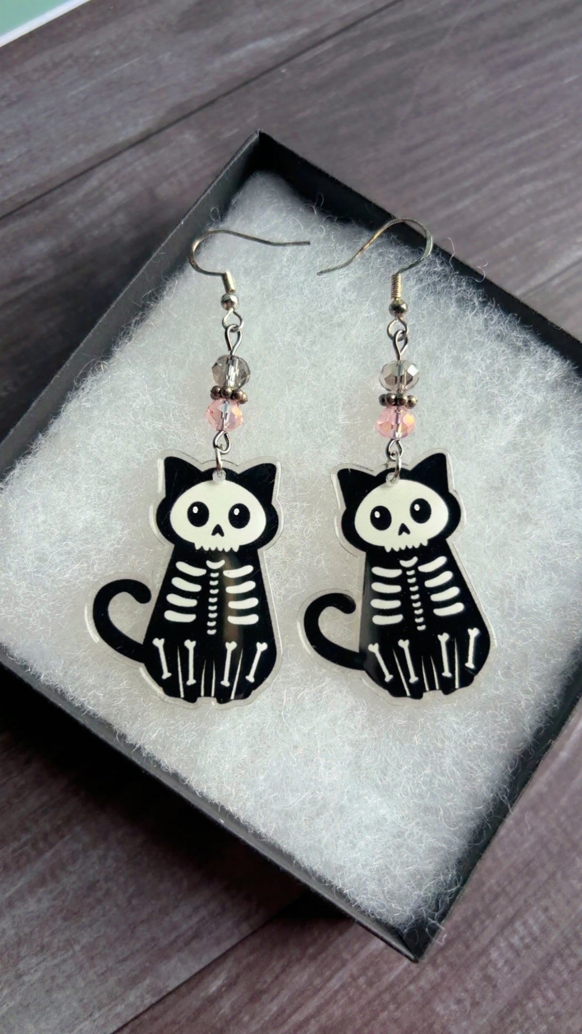 Handmade cat skeleton earrings