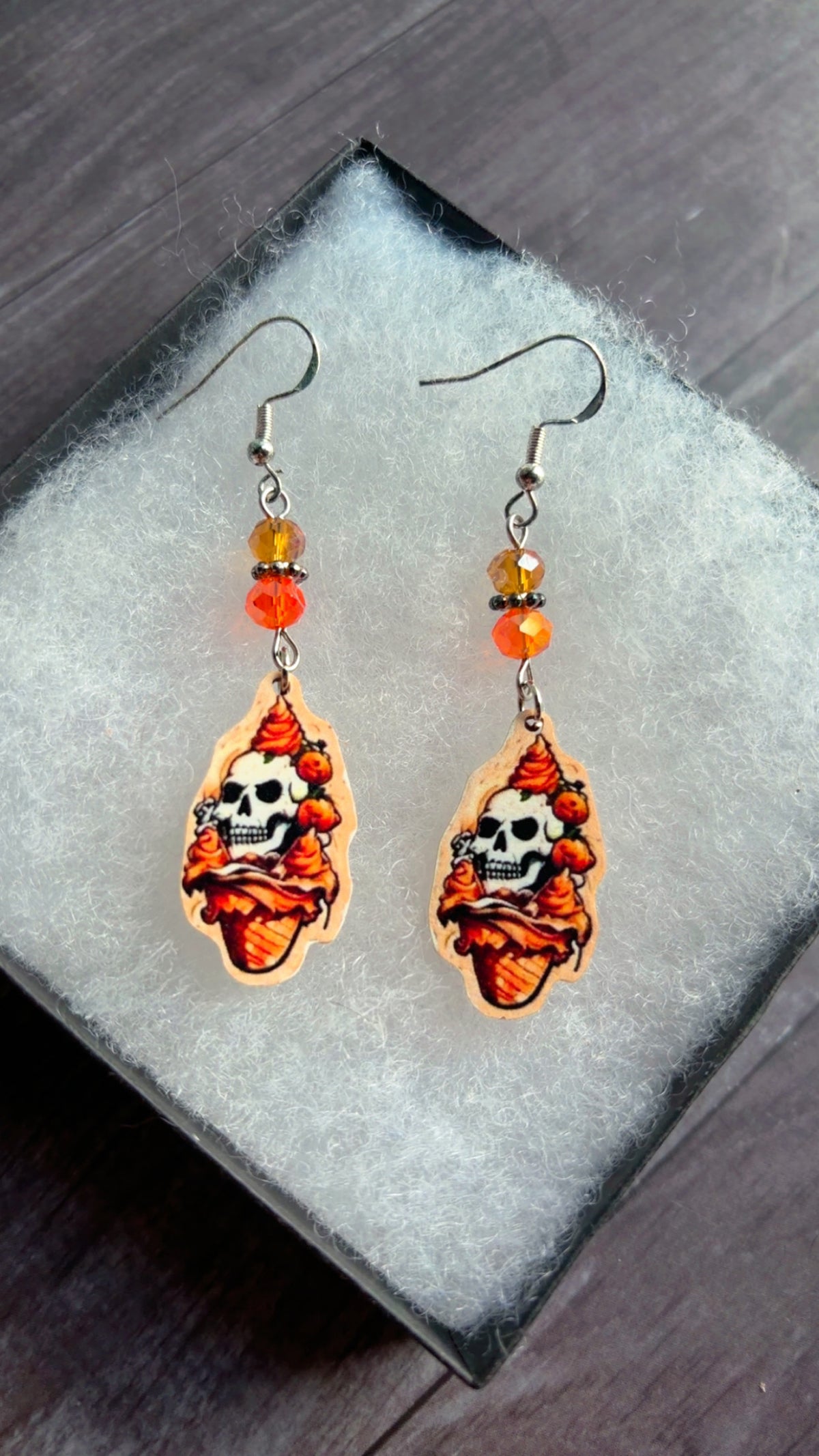 Handmade skeleton pumpkin icecream earrings