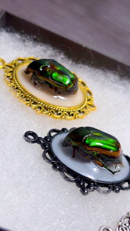 Handmade beetle cameo pendants