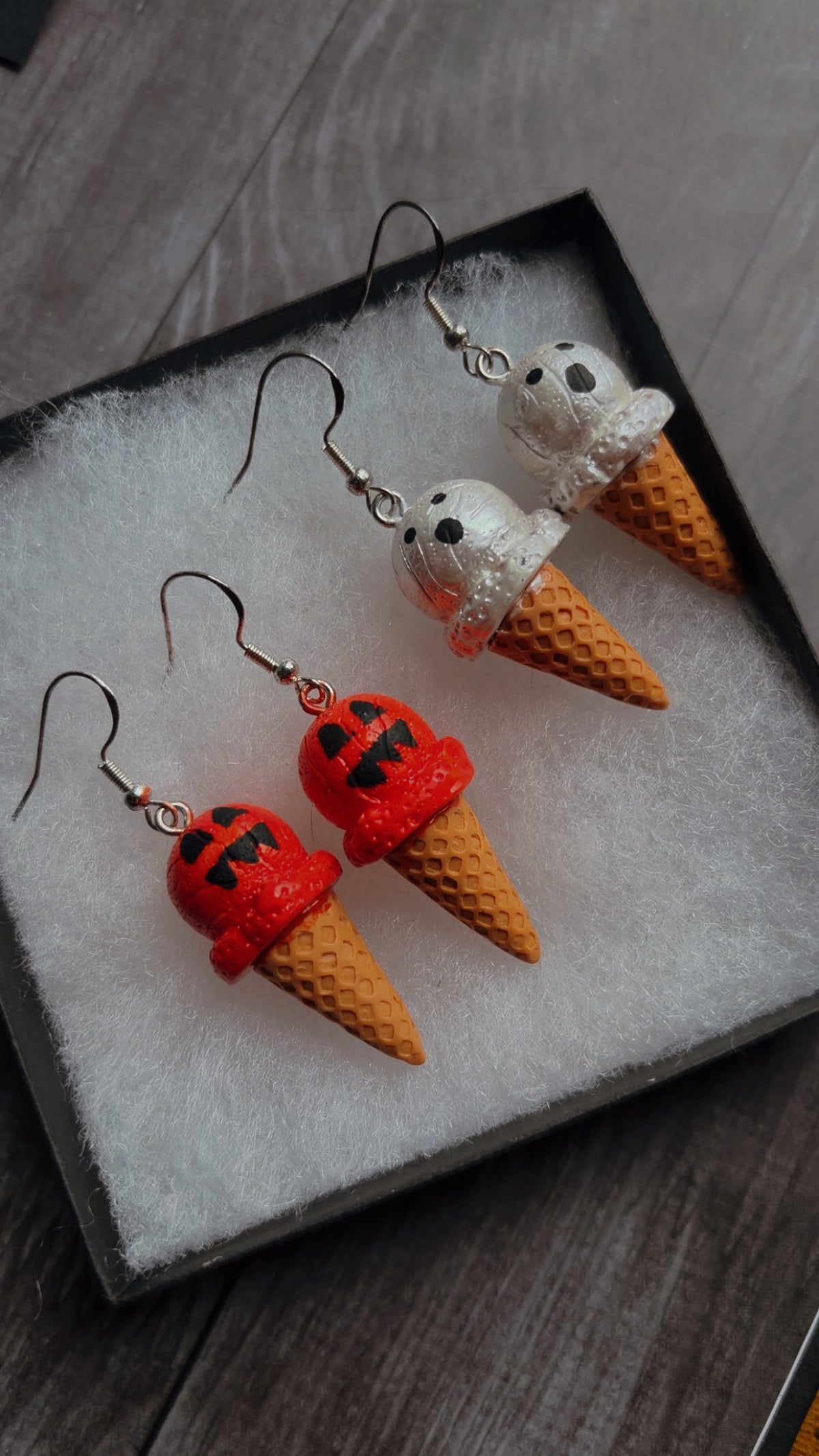 Handmade Halloween icecream cone earrings