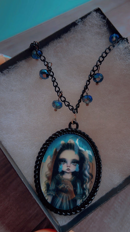 Handmade sad child creepy cameo necklace