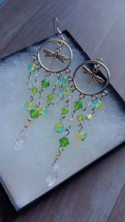 Handmade dragonfly chandelier earrings