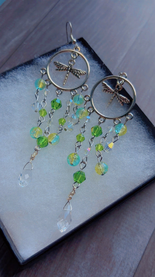 Handmade dragonfly chandelier earrings