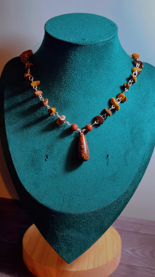 Handmade mahogany obsidian and tigers eye necklace