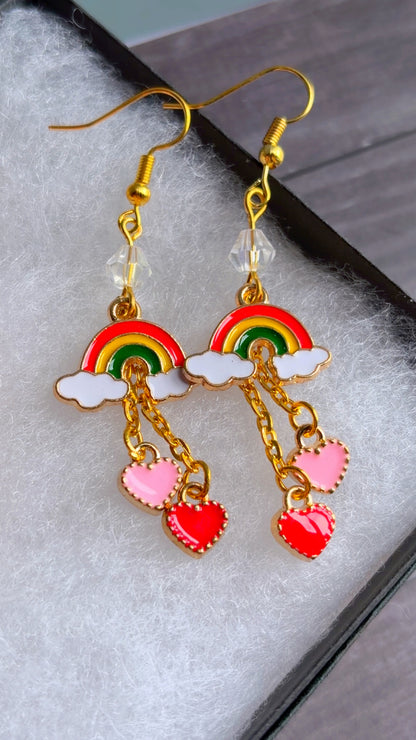 Handmade rainbow & heart earrings