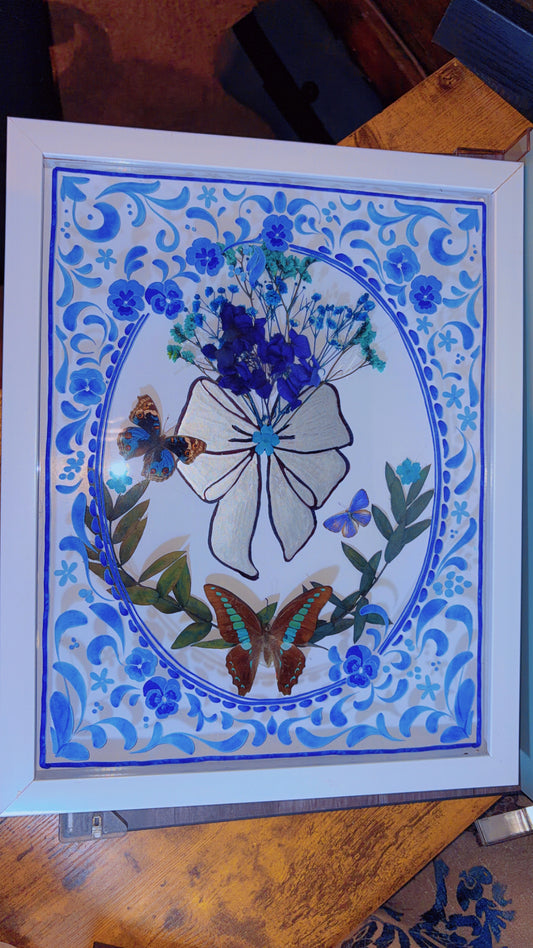 Handmade framed butterfly art piece