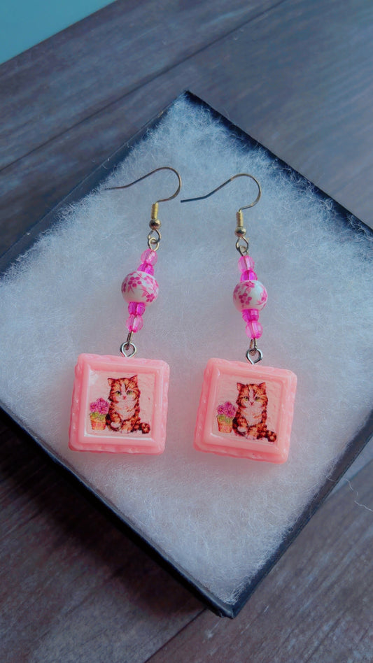 Handmade kitty earrings