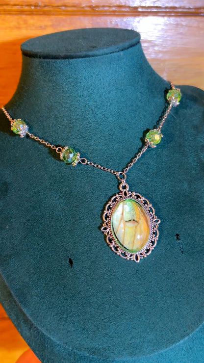 Handmade Luna moth cameo necklace