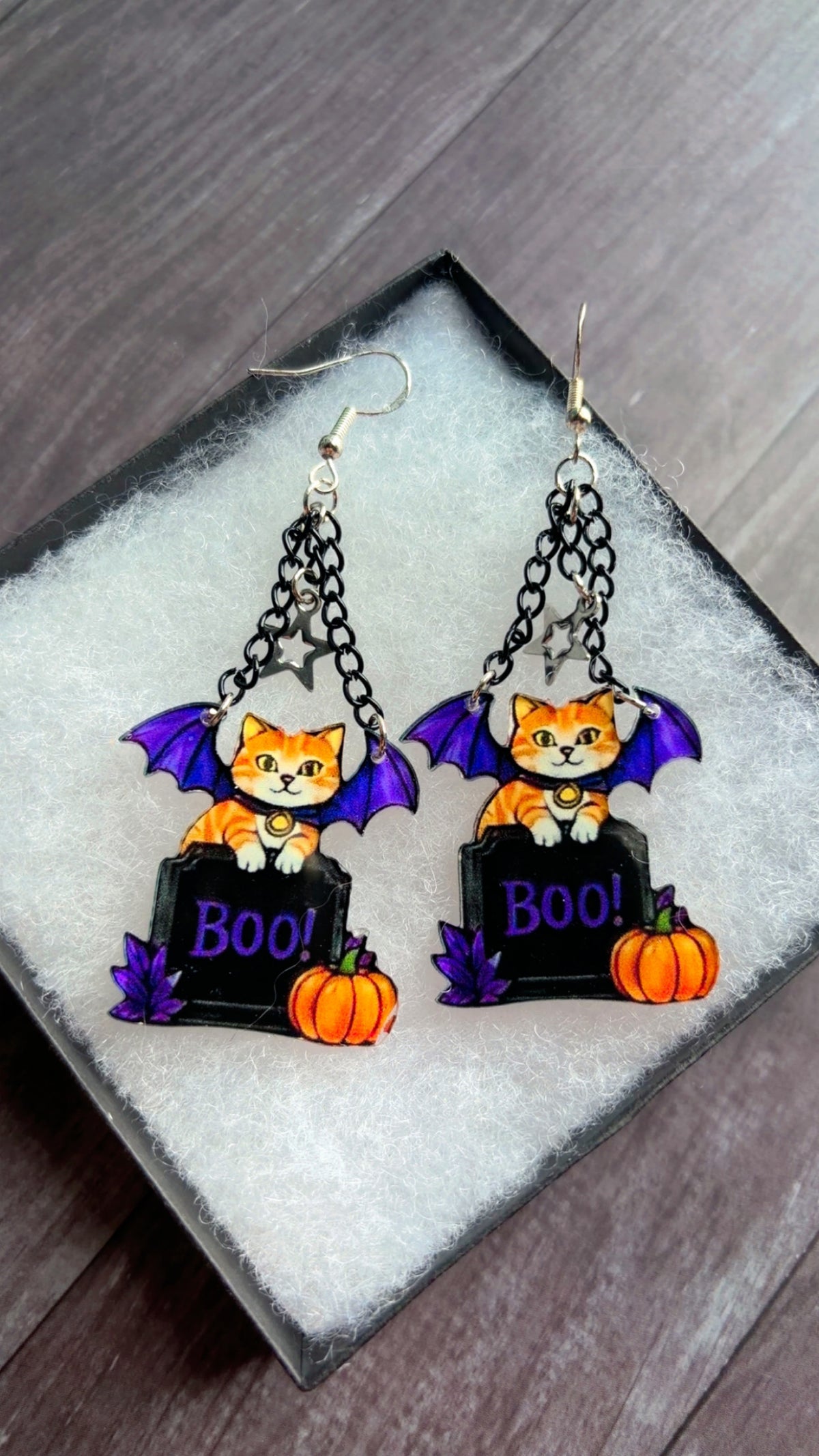 Handmade kitty Halloween earrings