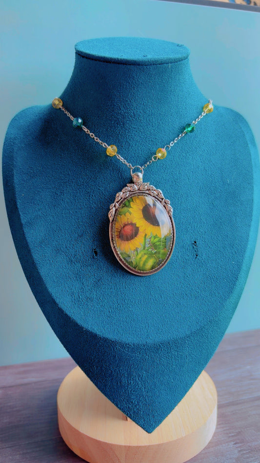 Handmade sunflower cameo necklace