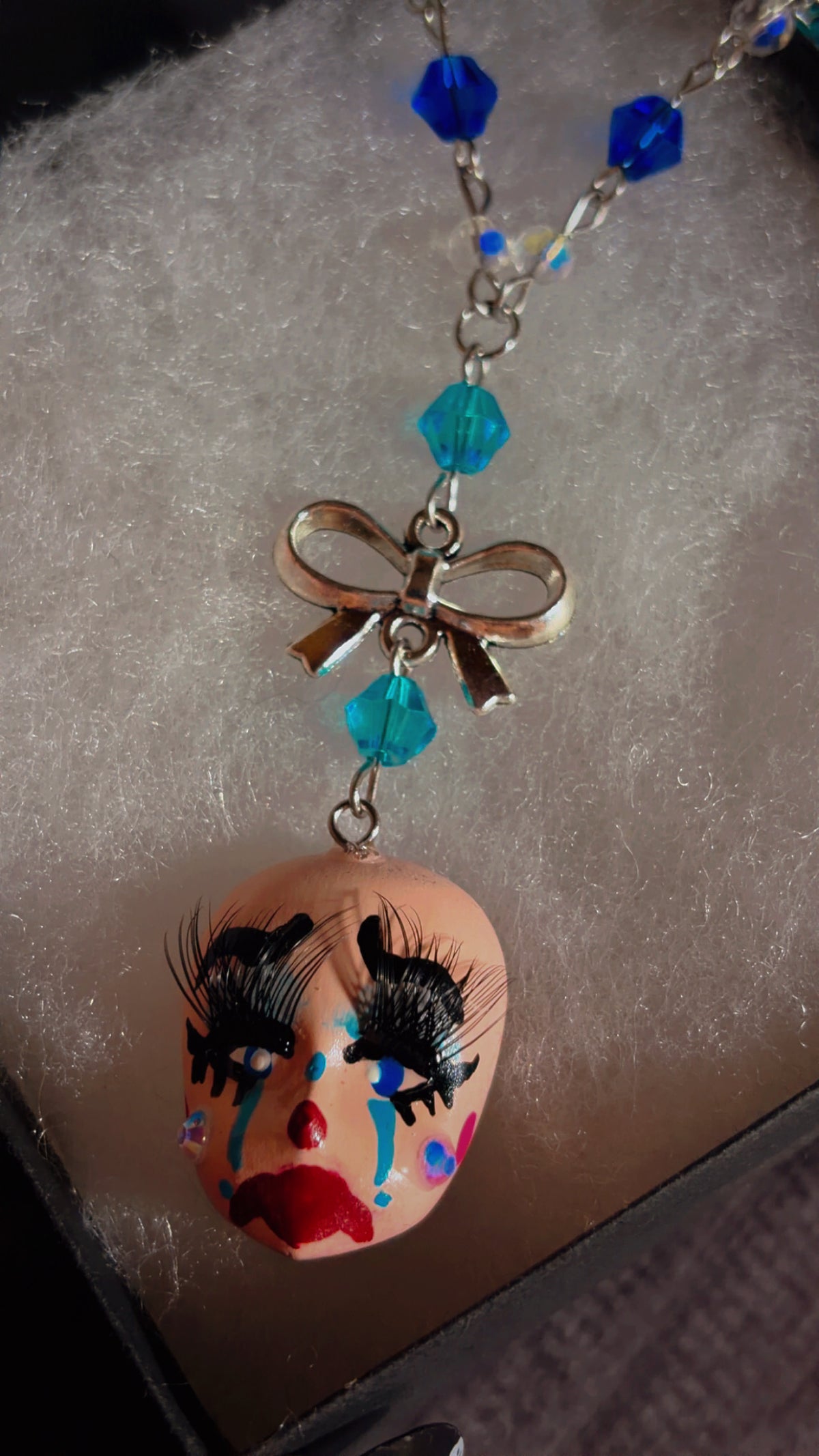Handmade cry baby clown necklace