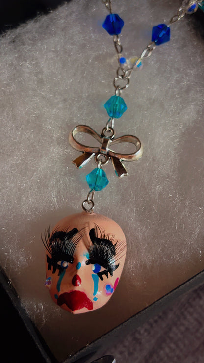 Handmade cry baby clown necklace