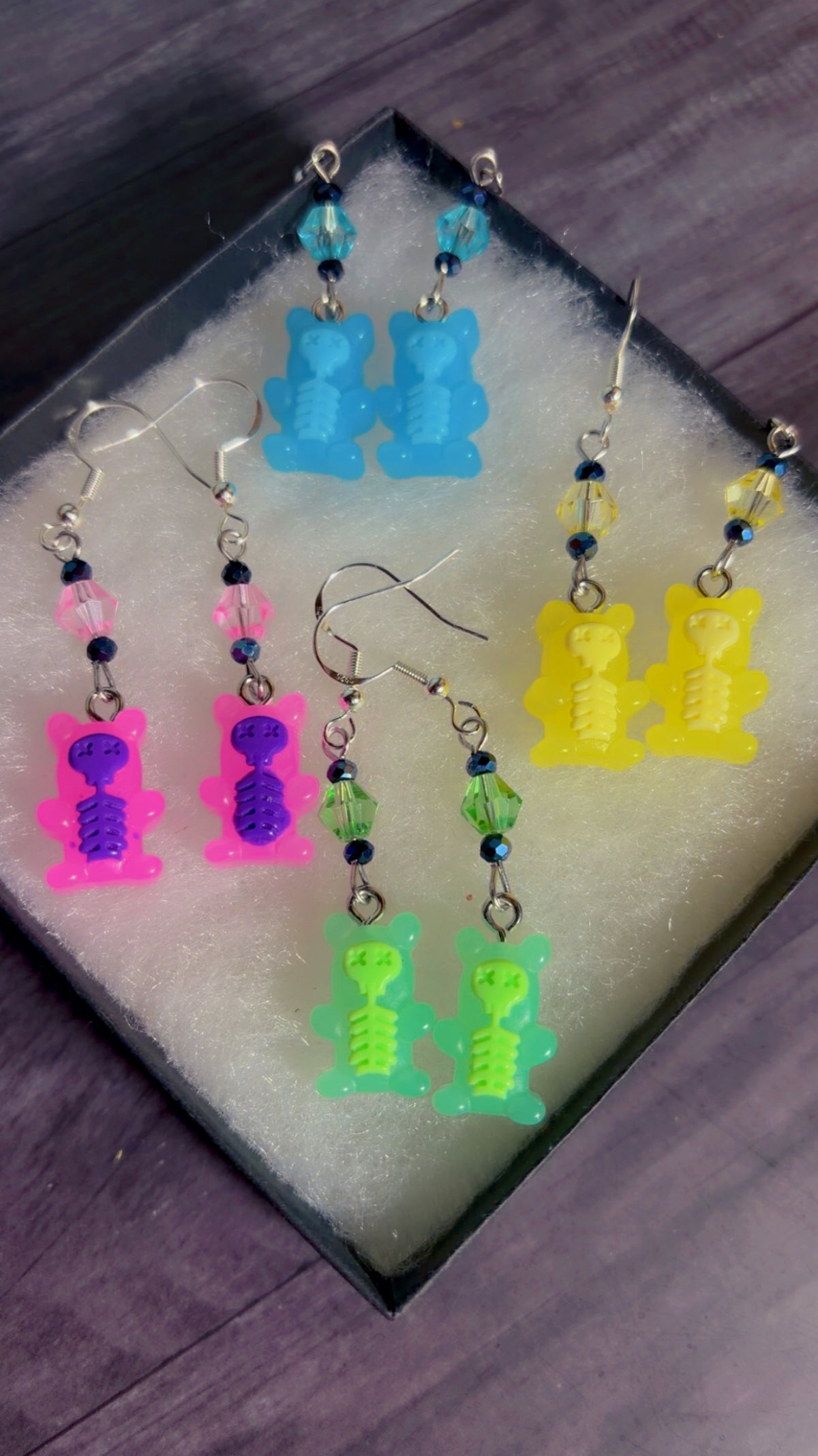 Yellow handmade gummy bear skeleton earrings