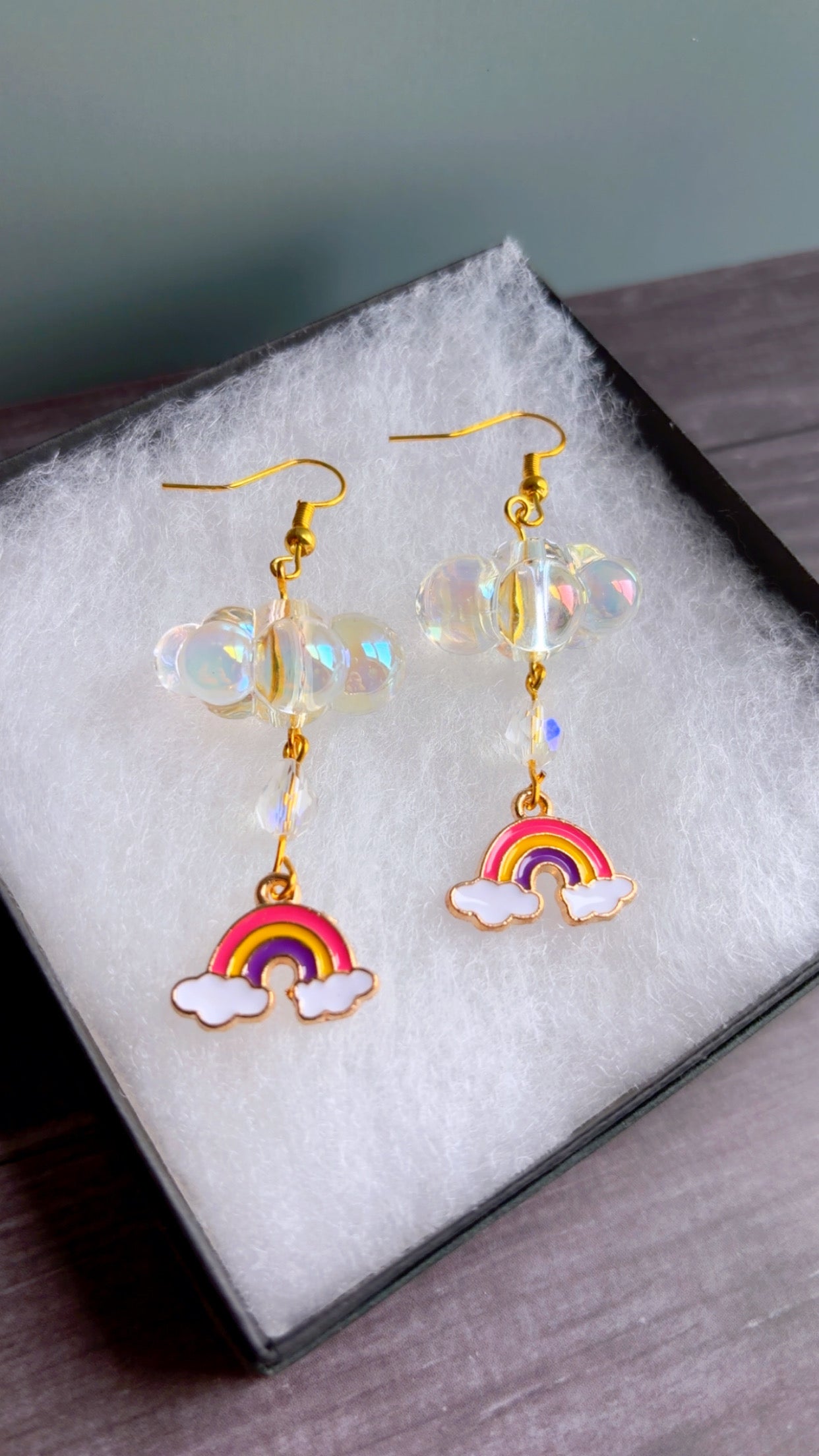 Handmade bubble cloud & rainbow earrings